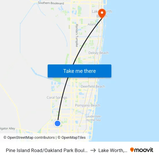 Pine Island Road/Oakland Park Boulevard to Lake Worth, FL map