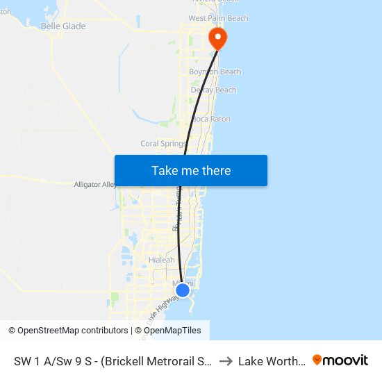 SW 1 A/SW 9 S - (BRICKELL METRORAIL STATION) to Lake Worth, FL map