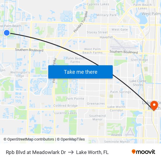 Rpb Blvd at Meadowlark Dr to Lake Worth, FL map