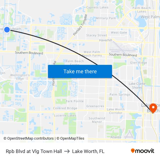 RPB BLVD at  VLG TOWN HALL to Lake Worth, FL map