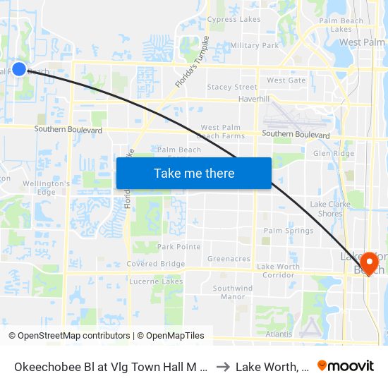 Okeechobee Bl at Vlg Town Hall M Ent to Lake Worth, FL map