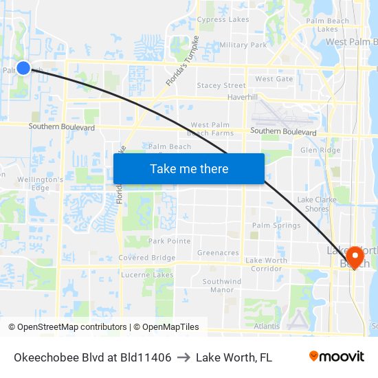 Okeechobee Blvd at Bld11406 to Lake Worth, FL map
