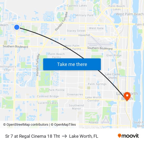 SR 7 at  REGAL CINEMA 18 THT to Lake Worth, FL map