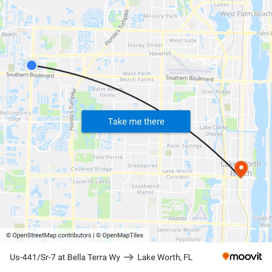 Us-441/Sr-7 at Bella Terra Wy to Lake Worth, FL map