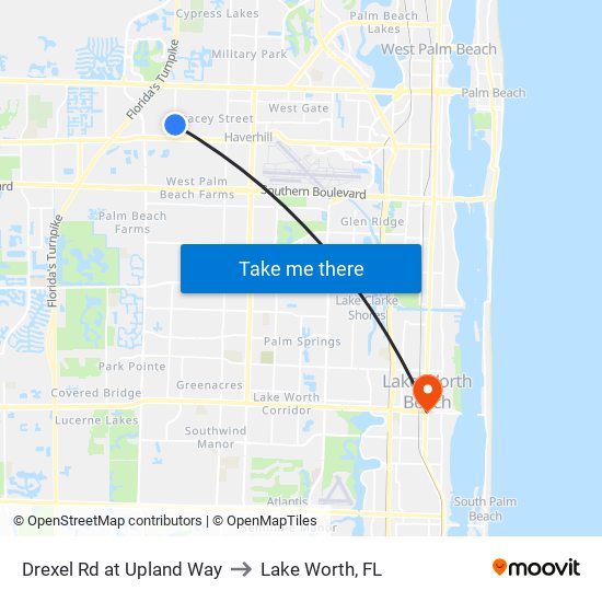 Drexel Rd at  Upland Way to Lake Worth, FL map