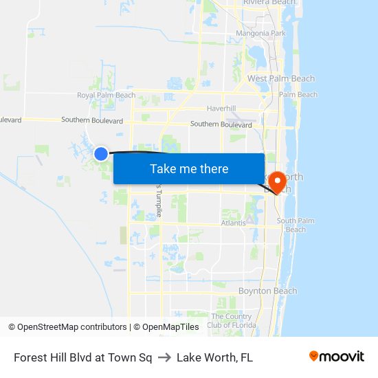 Forest Hill Blvd at Town Sq to Lake Worth, FL map