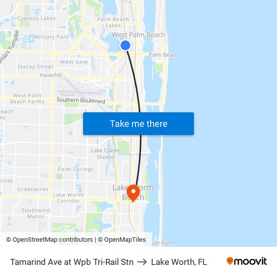 TAMARIND AVE at  WPB TRI-RAIL STN to Lake Worth, FL map