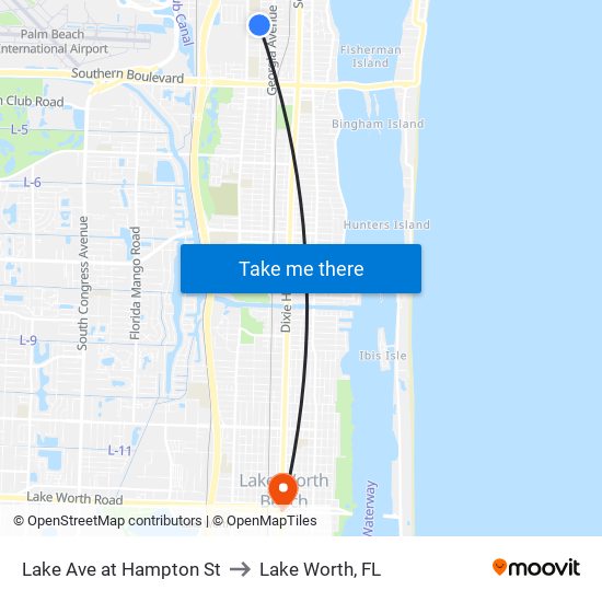 Lake Ave at Hampton St to Lake Worth, FL map