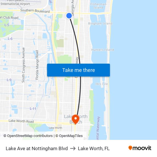 Lake Ave at Nottingham Blvd to Lake Worth, FL map