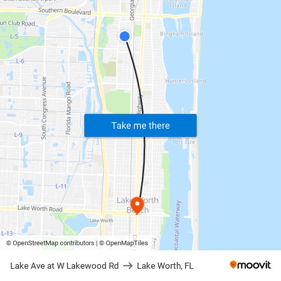 LAKE AVE at W LAKEWOOD RD to Lake Worth, FL map