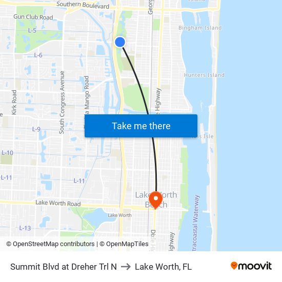 SUMMIT BLVD at  DREHER TRL N to Lake Worth, FL map