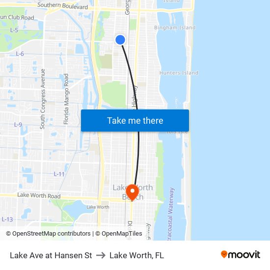 Lake Ave at Hansen St to Lake Worth, FL map