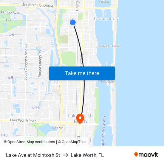 Lake Ave at Mcintosh St to Lake Worth, FL map