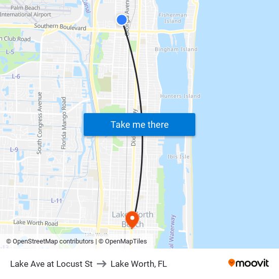 Lake Ave at Locust St to Lake Worth, FL map