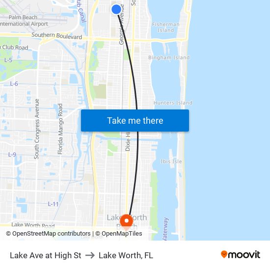 Lake Ave at High St to Lake Worth, FL map