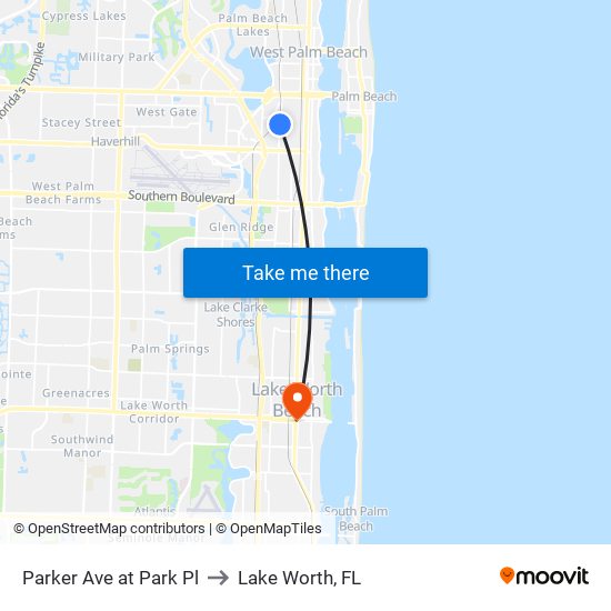 Parker Ave at  Park Pl to Lake Worth, FL map