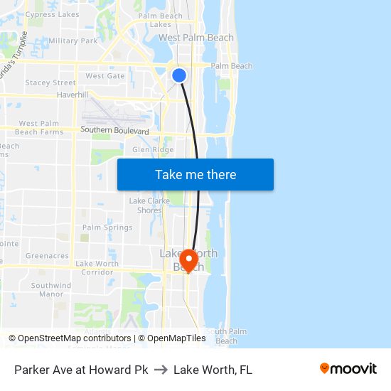 Parker Ave at Howard Pk to Lake Worth, FL map