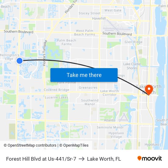 Forest Hill Blvd at  Us-441/Sr-7 to Lake Worth, FL map