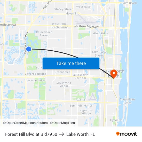 Forest Hill Blvd at Bld7950 to Lake Worth, FL map