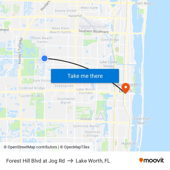 Forest Hill Blvd at Jog Rd to Lake Worth, FL map
