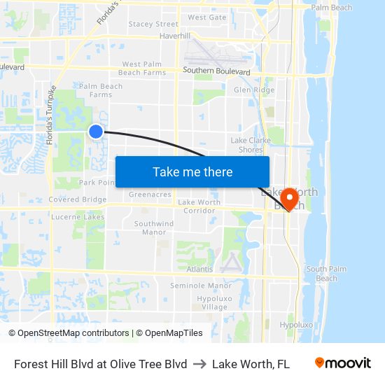 Forest Hill Blvd at Olive Tree Blvd to Lake Worth, FL map