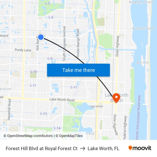 Forest Hill Blvd at Royal Forest Ct to Lake Worth, FL map