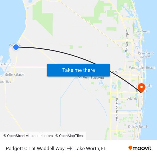 Padgett Cir at Waddell Way to Lake Worth, FL map