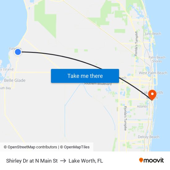 Shirley Dr at N Main St to Lake Worth, FL map