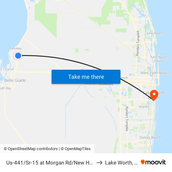 Us-441/Sr-15 at Morgan Rd/New Hope to Lake Worth, FL map