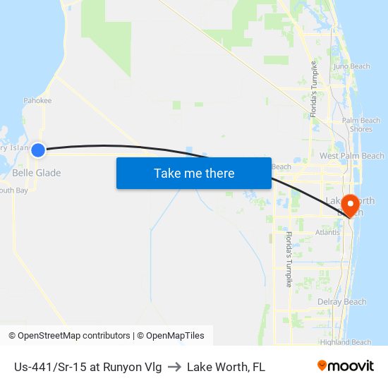 Us-441/Sr-15 at Runyon Vlg to Lake Worth, FL map