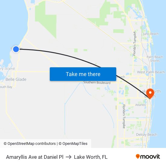 Amaryllis Ave at Daniel Pl to Lake Worth, FL map