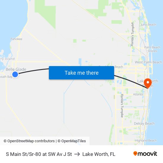 S Main St/Sr-80 at SW Av J St to Lake Worth, FL map