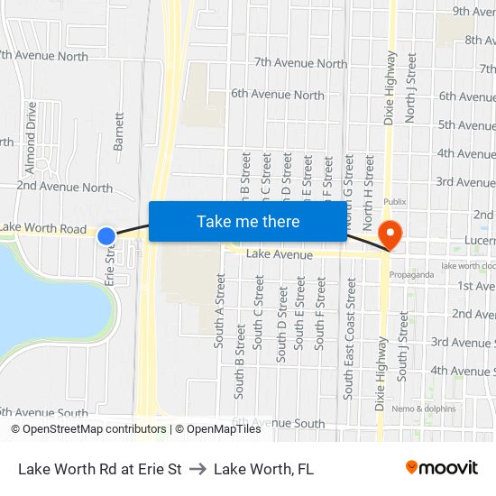 Lake Worth Rd at Erie St to Lake Worth, FL map