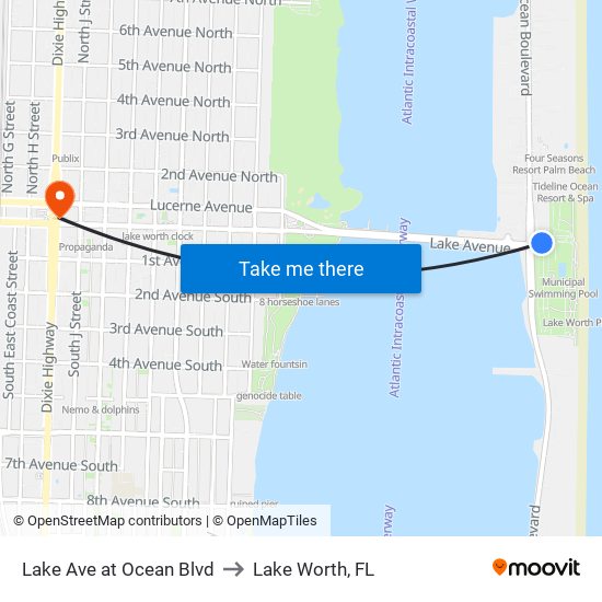 Lake Ave at Ocean Blvd to Lake Worth, FL map