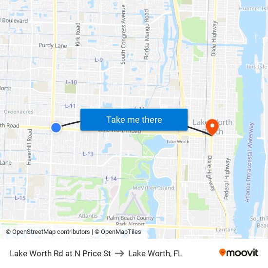 Lake Worth Rd at N Price St to Lake Worth, FL map