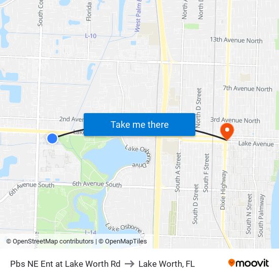 Pbs NE Ent at Lake Worth Rd to Lake Worth, FL map