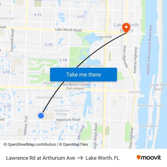 Lawrence Rd at  Arthurium Ave to Lake Worth, FL map