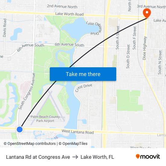 Lantana Rd at  Congress Ave to Lake Worth, FL map