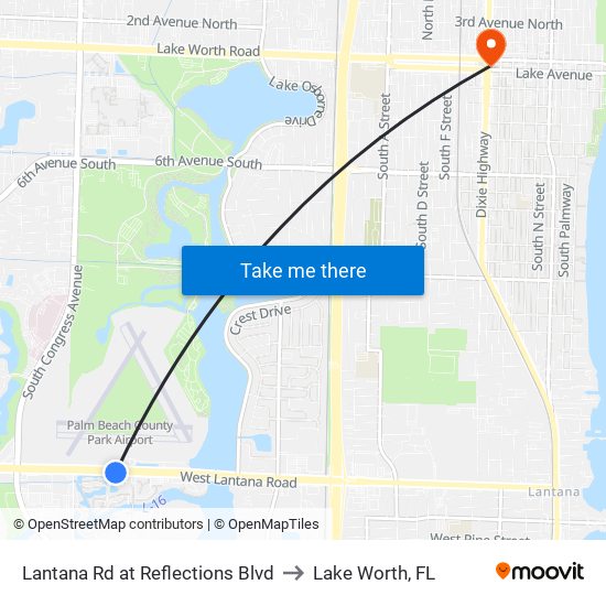 Lantana Rd at  Reflections Blvd to Lake Worth, FL map