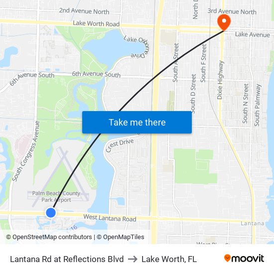 Lantana Rd at Reflections Blvd to Lake Worth, FL map