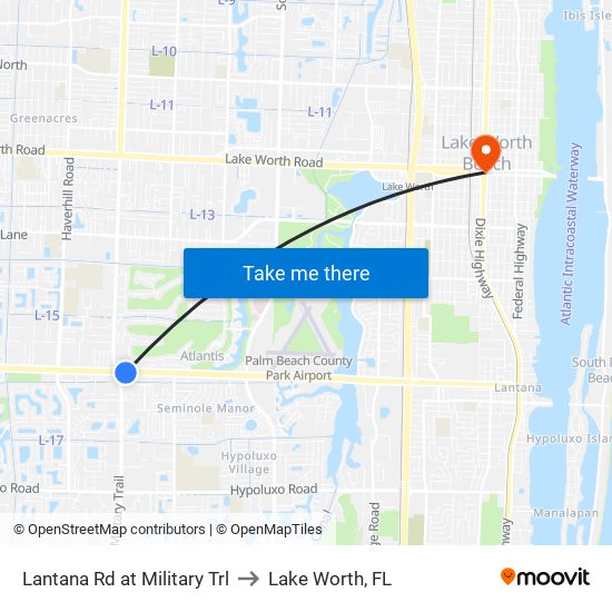 Lantana Rd at Military Trl to Lake Worth, FL map
