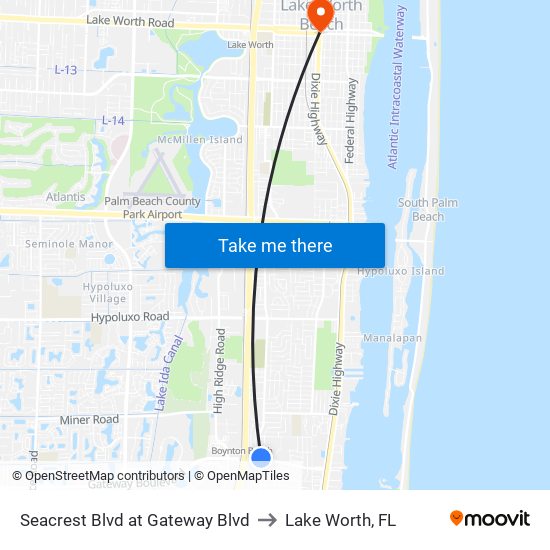 Seacrest Blvd at Gateway Blvd to Lake Worth, FL map