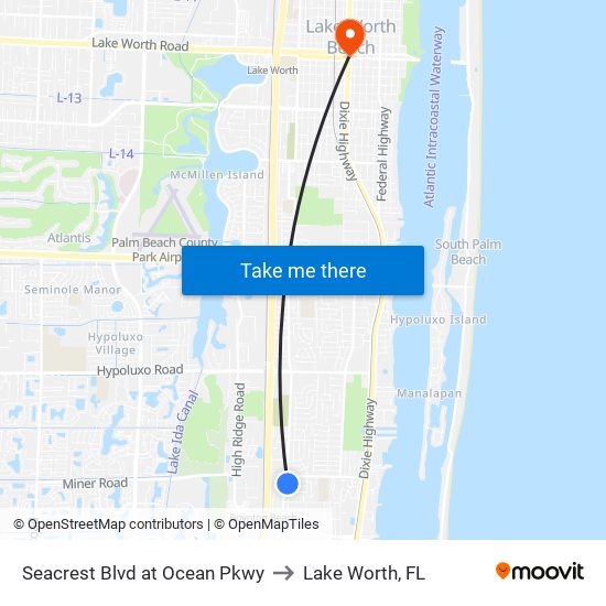 Seacrest Blvd at Ocean Pkwy to Lake Worth, FL map