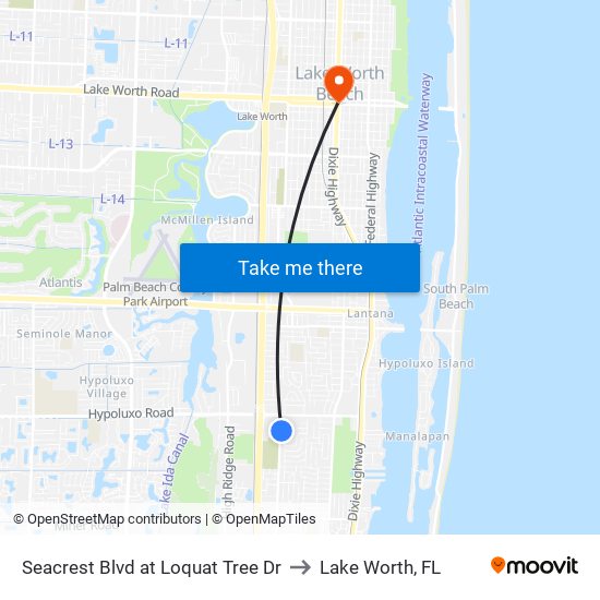 Seacrest Blvd at Loquat Tree Dr to Lake Worth, FL map