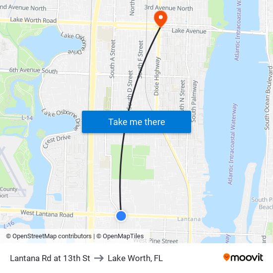 Lantana Rd at 13th St to Lake Worth, FL map