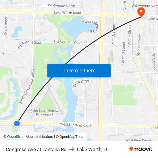 Congress Ave at  Lantana Rd to Lake Worth, FL map