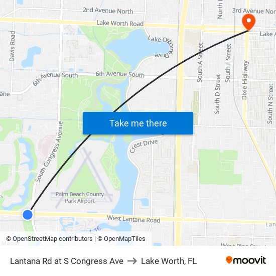 Lantana Rd at S Congress Ave to Lake Worth, FL map