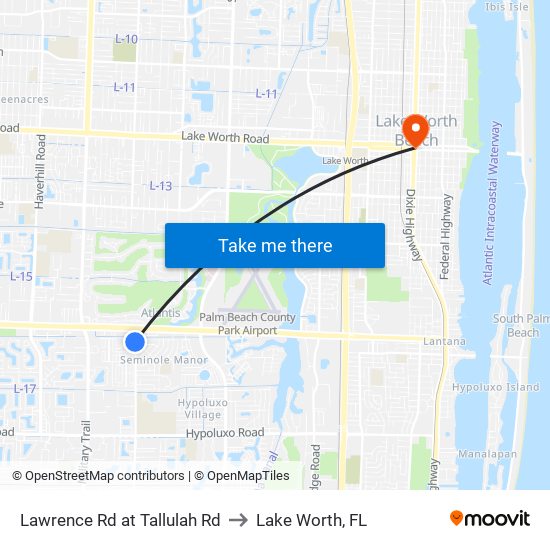 Lawrence Rd at Tallulah Rd to Lake Worth, FL map