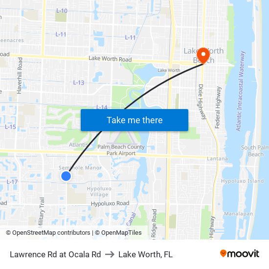 Lawrence Rd at  Ocala Rd to Lake Worth, FL map