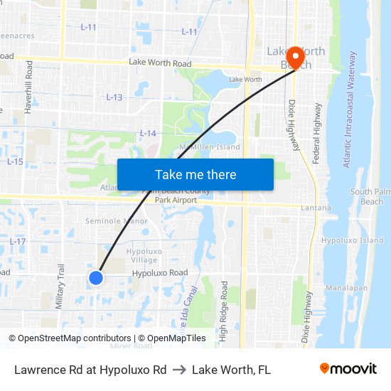 Lawrence Rd at Hypoluxo Rd to Lake Worth, FL map